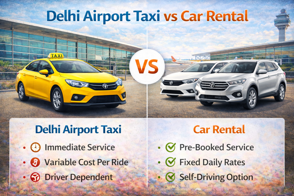 Delhi airport taxi and a car rental